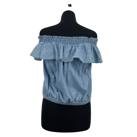 Active USA Denim Women's Chambray Tie-Front Off-The-Shoulder Top Size Large L - Picture 3 of 8